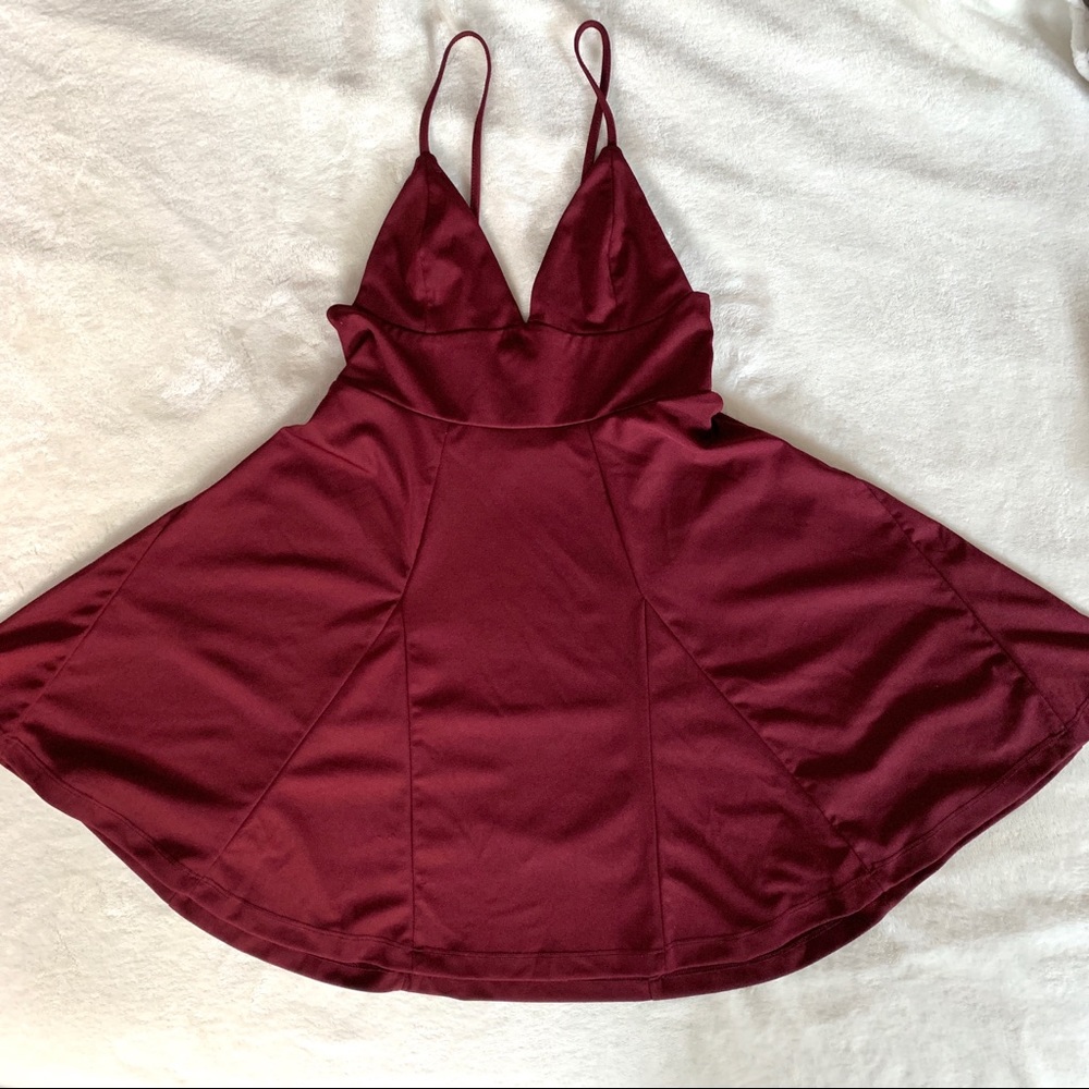 Skinny strap maroon dress